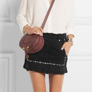 Maje Black Mini Skirt with Fringe Detail